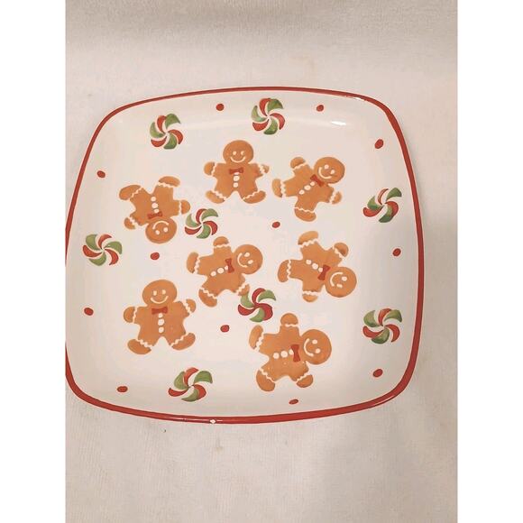 Square Gingerbread Platter Christmas 7.25" Ivory Cookie Plate Vintage Christmas - Picture 5 of 11
